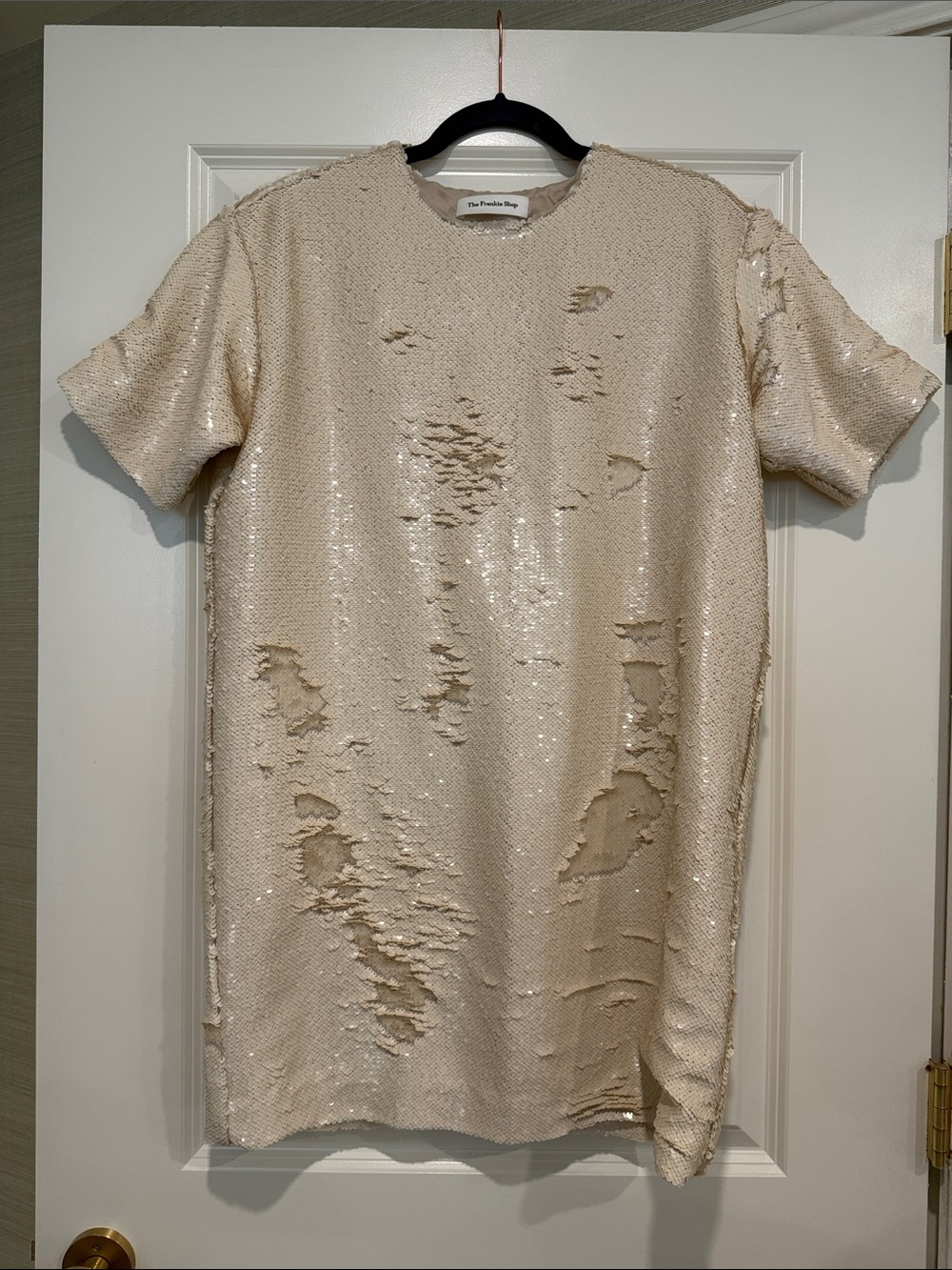 The Frankie Shop Champagne Sequin Short Sleeve T-Dress